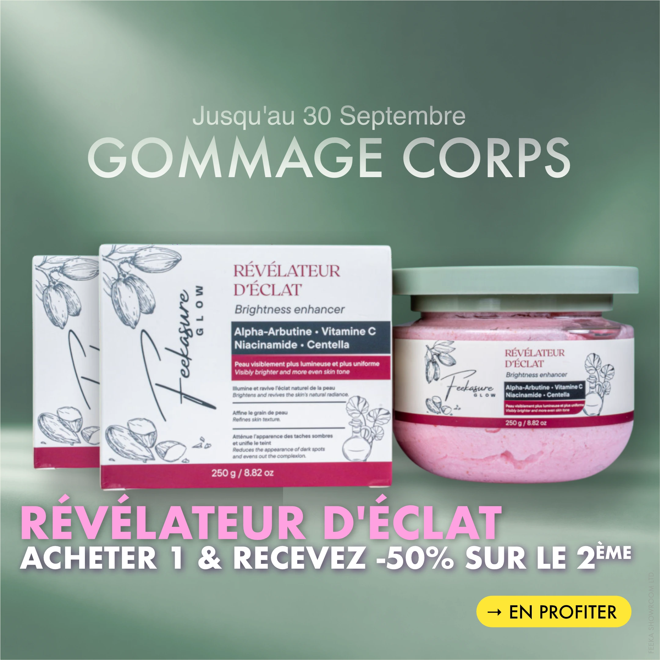 feeka Gommage Corps Révélateur d'Éclat : une peau visiblement plus lumineuse et plus uniforme
