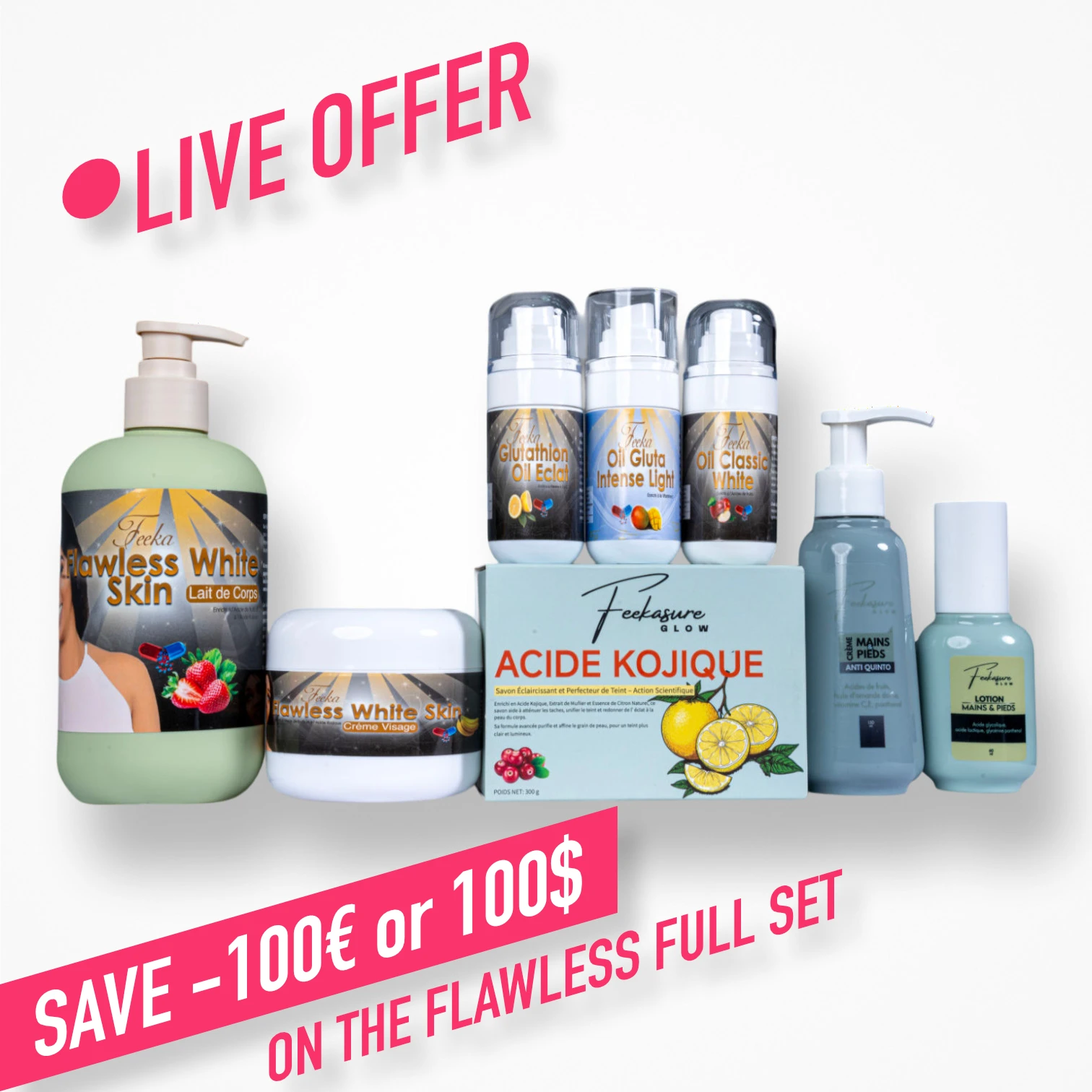 feeka 🔴 LIVE Offer on the Flawless White set, with exclusive discounts of €100 or $100 + Free Shipping to the USA and Europe 🎁